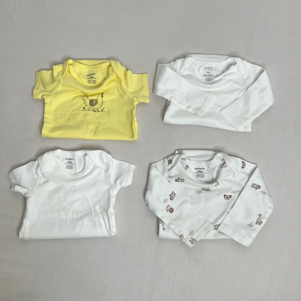 Carters Baby Boy 12 Months Lot Of 4 Summer Clothes  Bodysuits Used